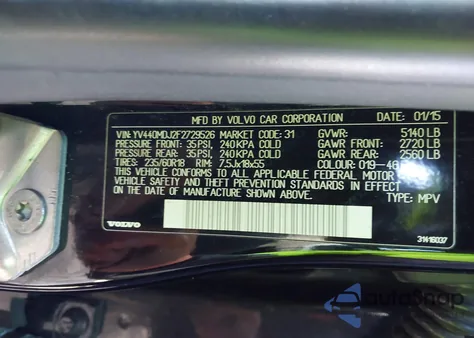2015 Volvo Xc60 T5 from USA, damaged, VIN YV440MDJ2F2729526